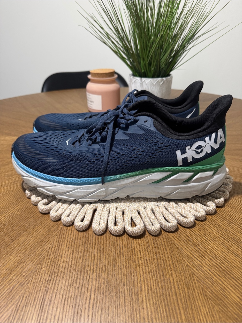 Hoka One One mens 15 blue Clifton 7 mesh lightweight sneaker shoes EUC